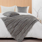 Striped Throw Blanket and Pillow Covers Set (No Inserts) for Couch and Bed, Plush Warm Lightweight Fuzzy Faux Fur Blanket for All Seasons (50" x 60", Gray)