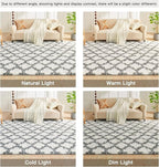 Litanika 6x9 Geometric Shag Area Rug for Bedroom, White and Grey High Pile Ultra Soft Plush Shaggy Furry Bedside Playroom Dorm Carpet, Non-Slip, Non-Shedding Indoor Floor Rug