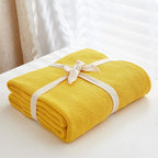 Longhui bedding Lemon Bright Yellow Cotton Cable Knit Throw Blanket for Couch Sofa Chair Home Decorative, Woven Throw Blankets 50 x 60 Inch 2.1 Pounds with a Washing Bag