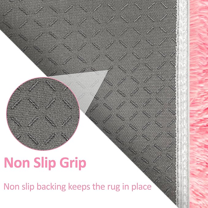 Pink Runner Rug for Bedroom 2x6 Fluffy Shaggy Area Rug for Living Room Soft Plush Fuzzy Rug Bedside Runners for Hallway Princess Girls Baby Nursery Room Modern Indoor Decor Carpet