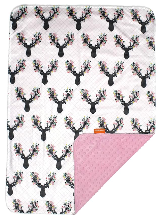 Dear Baby Gear - Reversible Baby Blankets - Soft Nursery Blanket for Newborn - Toddler Blankey - Throw Blanket for Boys & Girls - Infant Blankets - 40x30 (Girl Antler Flowers - Pink Dot)