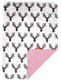 Dear Baby Gear - Reversible Baby Blankets - Soft Nursery Blanket for Newborn - Toddler Blankey - Throw Blanket for Boys & Girls - Infant Blankets - 40x30 (Girl Antler Flowers - Pink Dot)