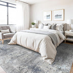 8x10 Washable Living Room Rug – Modern Neutral Abstract Large Area Rug for Bedroom Dining Room Kitchen Home Office Under Table – Non-Slip Low Pile Soft Thin Indoor Carpet（Blue Grey,8x10）