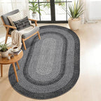 5x8 Oval Living Room Area Rug Washable Modern Border Bedroom Bedside Area Rugs Non Slip Low Pile Dining Room Oval Throw Carpet Contemporary Rugs for Living Room Kitchen Nursery, Black