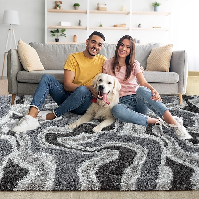 Noahas Large Fluffy 5x8 Area Rugs for Living Room Bedroom,Fuzzy Grey Thick Shag Throw Rug,Big Soft Shaggy Bedside Non-Slip Plush Dorm Nursery Kids Carpet