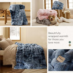 Bedsure GentleSoft Fluffy Fuzzy Twin Blanket, Soft Cozy Fleece Faux Fur Blanket, Pink Decorations Minky Velvet Couch Cover, Thick Warm Plush Women Men Birthday Gifts, 870GSM, Tie-dye Blue