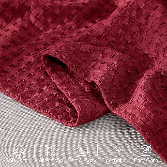 Elegant Comfort Premium 100% Cotton Waffle Blanket - Lightweight Breathable Waffle Weave Bed Blanket - Soft and Warm All Season Blanket for Couch, Sofa and Bed, Queen Size 90x90 Inches, Burgundy