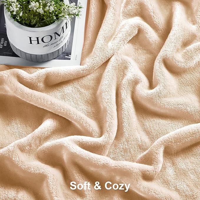 DREAMNINE Extra Large Fleece Blanket, Soft Comfy Fluffy Bed Blankets Queen Size 90" x 90", Luxury Decorative Fuzzy Blanket for Bedroom,Big Cozy Shaggy Warm Flannel Blankets for Winter Autumn Pet,Beige