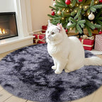 OLANLY Light Grey Tie-dye Round Rugs for Bedroom - Machine Washable, 3x3 Feet Circle Area Rugs for Living Room, Soft and Fluffy Shaggy Carpet for Teen Girls and Boys, Dorms, Home Decor Aesthetic