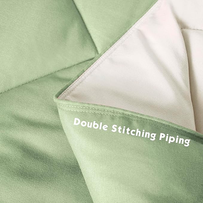 HIG 3pc Sage Green Twin/Twin XL Comforter Set - All Season Reversible Down Alternative Comforter with Sham - Quilted Duvet Insert with Corner Tabs - Diamond Stitched Blanket - Breathable, Soft, Fluffy