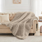 Carriediosa Chunky Knit Throw Blanket 60" X 80" Twin, 100% Hand Made Large Chenille Loop Yarn Soft Fluffy Throws for Couch Sofa Bed, Big Crochet Cozy Heavy Thick Cable Woven Blankets, Taupe