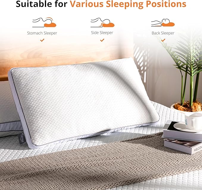 EGOHOME Shredded Memory Foam Pillows, Bed Pillows for Sleeping, Standard Pillow for Side Back Stomach Sleepers, Neck Support Pillow with Washable Removable Cover(28"x 16",1 Pack)