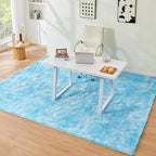 Litanika 8x10 Fluffy Shag Faux Fur Area Rug for Living Room Bedroom, Tie-Dyed Sky Blue High Pile Soft Plush Shaggy Furry Bedside Playroom Dorm Carpet, Non-Slip, Non-Shedding Modern Indoor Floor Rug