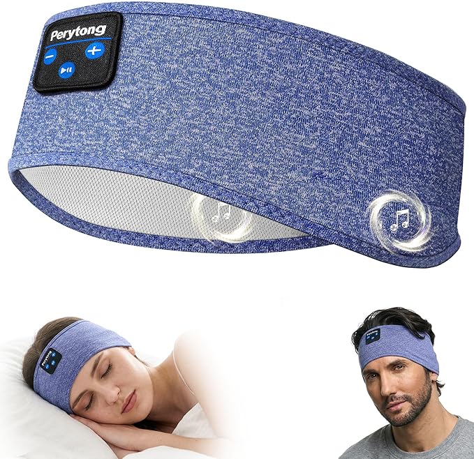Perytong Sleep Headphones Bluetooth 5.4 Headband, Wireless Sleep Headphones for Side Sleepers, Over-Ear Headphones Sports Headband Eye Mask with Built-in Earphones for Sleeping Running Jogging Nap