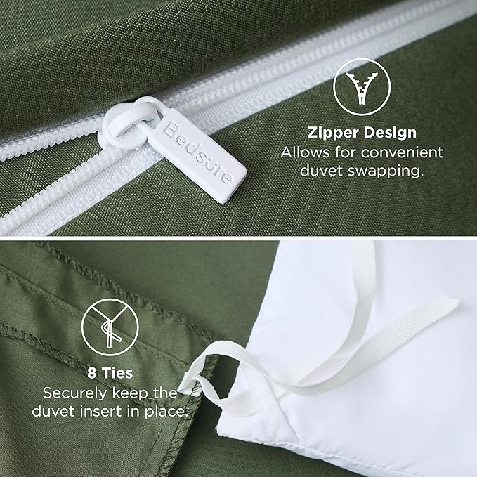Bedsure Duvet Cover Oversized Queen Size - Soft Double Brushed Bedding Set for Kids & Adults, Zipper Closure, 3 Pieces, Includes 1 Duvet Cover (98"x98") & 2 Pillow Shams, NO Comforter, Olive Green