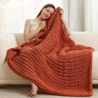 Amélie Home Chunky Knit Throw Blanket for Couch, Soft Chenille Handmade Crochet Throw Rope Knot Blanket for Couch, 50"x60", Burnt Orange