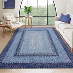 RUGSREAL Large Bedroom Rug 6x9 Machine Washable Rug Throw Floor Cover Farmhouse Rustic Dining Room Carpet Geometric Bordered Braided Carpet for Living Room Home Office, Navy