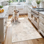 3x4 Washable Entryway Area Rug – Non-Slip Modern Abstract Small Area Rug for Kitchen, Bedroom, Bathroom – Soft Low-Pile Thin Indoor Door Mat (Beige Grey,3x4)