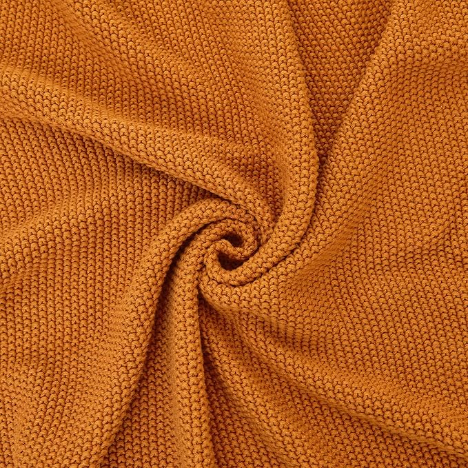 Longhui bedding Burnt Orange Cotton Cable Knit Throw Blanket for Couch Sofa Chair Bed Home Decorative, 3.4 Pounds 60 x 80 Inch Woven Throw Blankets with Bonus Laundering Bag