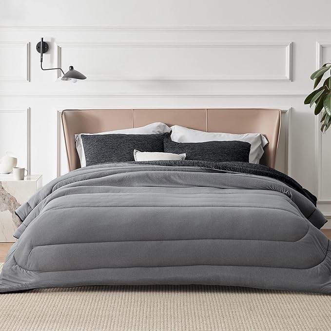 Bedsure Full Comforter Set - Cooling and Warm Bed Set, Charcoal Black Reversible Bedding for All Season, 3 Pieces, 1 Full Size Comforter (82"x88") and 2 Pillow Cases (20"x26")