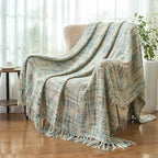 Multi-Color Blue Grey Cable Woven Throw Blanket for Couch,50"X60" Boho Style Textured Blankets for Home Decor,Super Soft Warm Cozy Chunky Blanket with Decorative Tassels for Bed