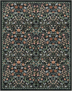 Lahome Claude Floral 8x10 Black Rugs for Living Room, Soft Washable Large Area Rug for Bedroom Dining Room, Botanical Lightweight Stain-Resistant Boho Carpet for Guestroom Indoor