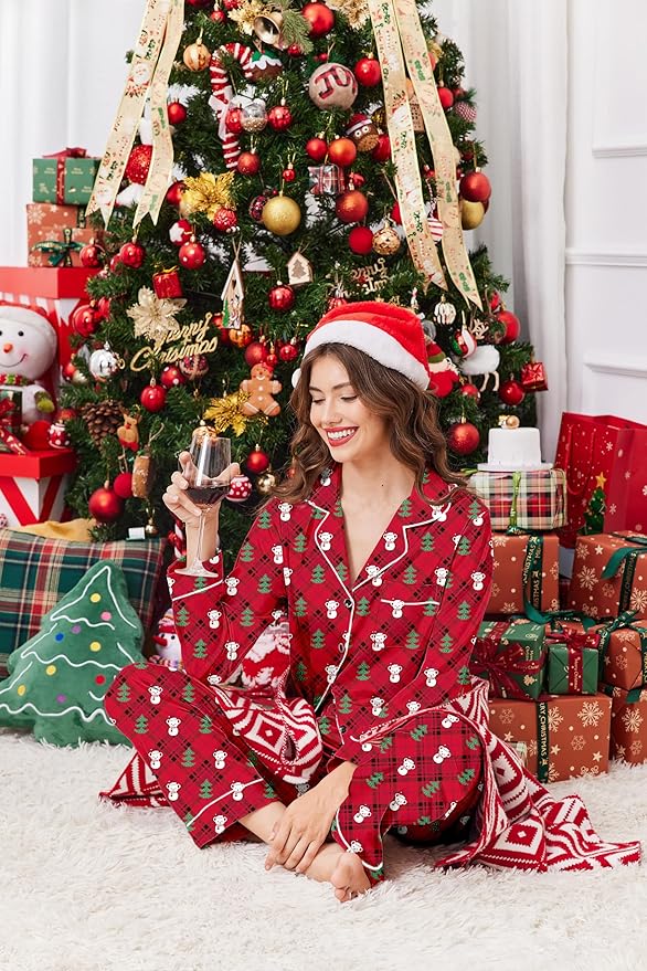 Ekouaer Women's Classic Button Down Long Satin Silk Pajama Set