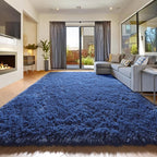 Amdrebio Navy Blue Area Rugs for Boys Bedroom, 5x8 Shag Fluffy Furry Plush Rug for Kids Room, Living Room Decor Aesthetic, Cool Royal Dark Blue Carpet for Baby Nursery Classroom Office Dorm Playroom