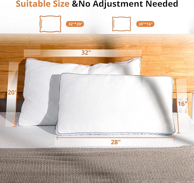 EGOHOME Shredded Memory Foam Pillows, Bed Pillows for Sleeping, Standard Pillow for Side Back Stomach Sleepers, Neck Support Pillow with Washable Removable Cover(28"x 16",1 Pack)