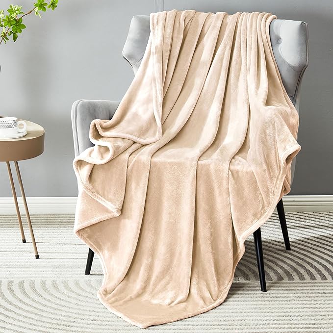 DREAMNINE Oversized Soft Fuzzy Fleece Throw Blanket Twin Size 60" x 80", Decorative Large Solid Lightweight Velvet Bed Blanket,Big Cute Cozy Accent Shaggy Microfiber Flannel Blankets for Bedroom,Beige