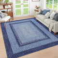 RUGSREAL Large Bedroom Rug 6x9 Machine Washable Rug Throw Floor Cover Farmhouse Rustic Dining Room Carpet Geometric Bordered Braided Carpet for Living Room Home Office, Navy