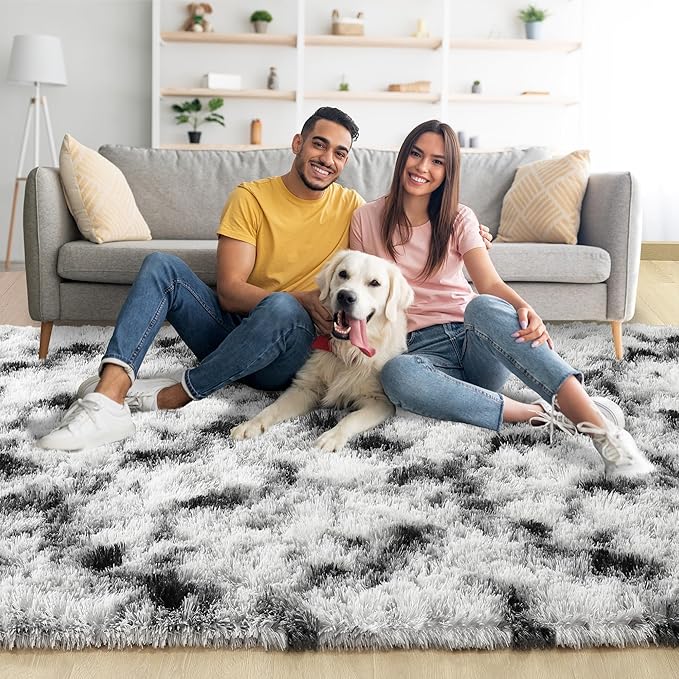 Noahas Large Fluffy 5x8 Area Rugs for Living Room Bedroom,Fuzzy Black and White Thick Shag Throw Rug,Big Soft Shaggy Bedside Non-Slip Plush Dorm Nursery Kids Carpet
