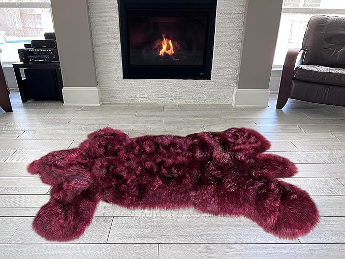 LAMBZY Bear Skin Rug Super Soft Fluffy Faux Fur for Bedroom Floor Sofa Living Room High-Density Plush Shaggy Carpet Sofa Cover Bedside Sheepskin Rug (3'x5', Burgundy)