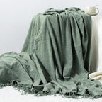 Chenille Throw Blanket for Couch with Tassels,50"X60" Soft Lightweight Knitted Boho Decorative Blankets for Bed and Sofa,Sage Green