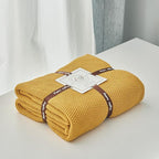 Longhui bedding Mustard Yellow Cotton Cable Knit Throw Blanket for Couch Sofa Bed, Home Decorative Lightweight Knitted Blankets with Bonus Laundering Bag, 60“ x 80”, Machine Washable