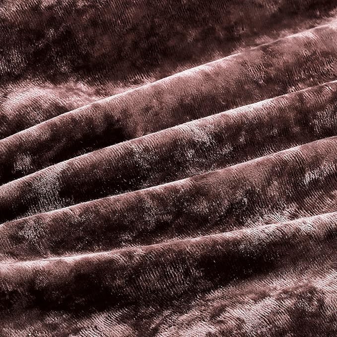 Fredsure Distressed Velvet Comforter Set, 5 Pieces Brown Queen, Distressed Velvet Face and Brushed Microfiber Reverse