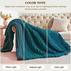 Carriediosa Chunky Knit Throw Blanket 50" X 60", 100% Hand Made Large Chenille Loop Yarn Soft Fluffy Throws for Couch Sofa Bed, Big Crochet Cozy Heavy Thick Cable Woven Blankets, Teal
