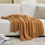 inhand Brown Throw Blanket for Couch Bed,Fall Home Decorative Soft Chunky Chenille Woven Blankets with Tassels,Lightweight Cozy Boho Farmhouse Warm Winter Gifts for Women,50"x60",Extra Thick