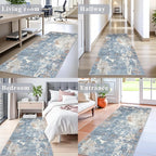 3x6ft Non-Slip Washable Kitchen Rug - Soft Wide Indoor Carpet Runners for Entryway, Hallway, Bathroom with Rubber Backing, Modern Distressed Low-Pile Thin Floor Runner (Blue Rust,3x6)