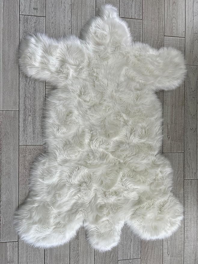 LAMBZY Bear Skin Rug Super Soft Fluffy Faux Fur for Bedroom Floor Sofa Living Room High-Density Plush Shaggy Carpet Sofa Cover Bedside Sheepskin Rug (6'x9', White)