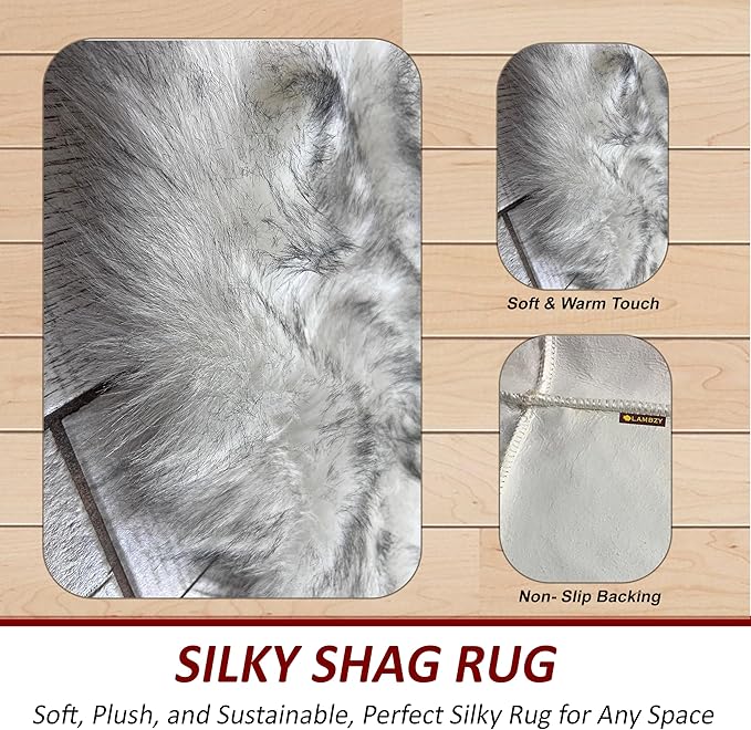 LAMBZY Bear Skin Rug Super Soft Fluffy Faux Fur for Bedroom Floor Sofa Living Room High-Density Plush Shaggy Carpet Sofa Cover Bedside Sheepskin Rug (6'x9', White/Black)