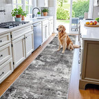 3x20 ft Extra Long Hallway Runner Rug - Non-Slip Washable Floor Runner with Rubber Backing, Modern Low Pile Thin Wide Carpet for Entryway, Kitchen, Living Room (Black Grey, 3x20)