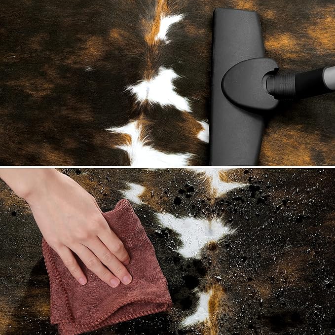 HOMORE Cowhide Rug, 3x4 Rug Small Cow Print Rug for Bedroom Faux Cow Hide Animal Print Carpet for Living Room Office Table Western Decor, Dark Brown