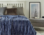 MHD l [Made in Korea] Premium Faux Fur Throw Blanket : Luxury Double-Sided 15mm Microfiber Blanket, 800 GSM :Tan Navy, 60" x 79"