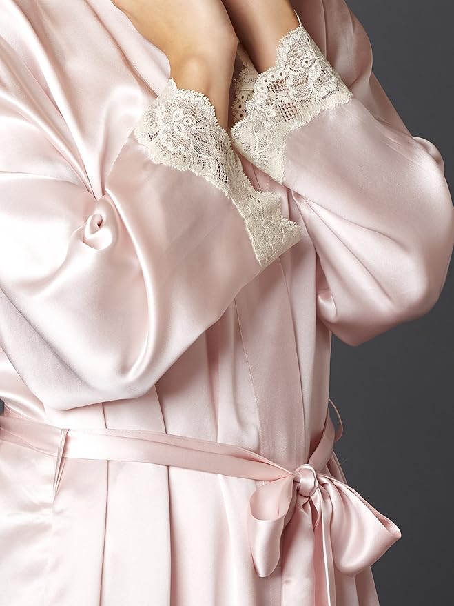Julianna Rae Women's 100% Silk Robe, Lace Trim, Indulgence Collection, Lingerie, Beautiful Gift Packaging