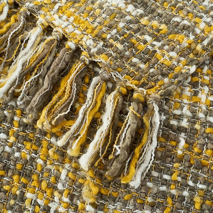 Multi-Color Gold Cable Woven Throw Blanket for Couch,60"X80" Boho Style Textured Blankets for Home Decor,Super Soft Warm Cozy Chunky Blanket with Decorative Tassels for Bed and Sofa