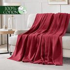 Elegant Comfort Premium 100% Cotton Waffle Blanket - Lightweight Breathable Waffle Weave Bed Blanket - Soft and Warm All Season Blanket for Couch, Sofa and Bed, Twin Size 68x88 Inches, Burgundy