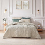 Intelligent Design Queen Comforter Set Velvet Comforters Queen Bedding Reversible, All Season, Diamond Quilted Bedding Microfiber Queen Size Comforters, Felicia, Full/Queen, Champagne 4 Piece