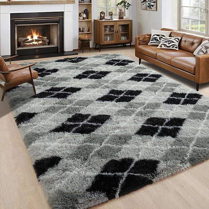 Noahas Large Fluffy 5x8 Area Rugs for Living Room Bedroom,Fuzzy Black and Grey Thick Shag Throw Rug,Big Soft Shaggy Bedside Non-Slip Plush Dorm Nursery Kids Carpet