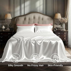 Bedsure White Satin Sheets Queen Size - 4 Piece Silky Bedsheets with 15 Inches Deep Pocket Fitted Bedsheet,1 Flat Sheet, 2 Satin Pillowcases, Good for Hair & Skin (Queen, White)